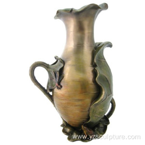 Peaceful Bronze Vase Sculpture with Leaves for Sale